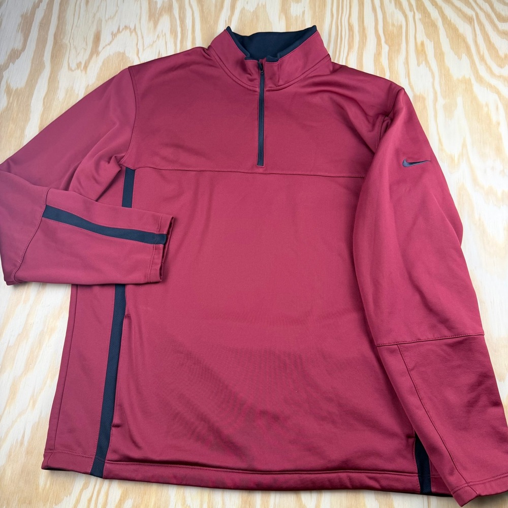 Nike Golf Mens Thermo-FIT Quarter Zip Pullover Maroon Navy 686085-677 Large